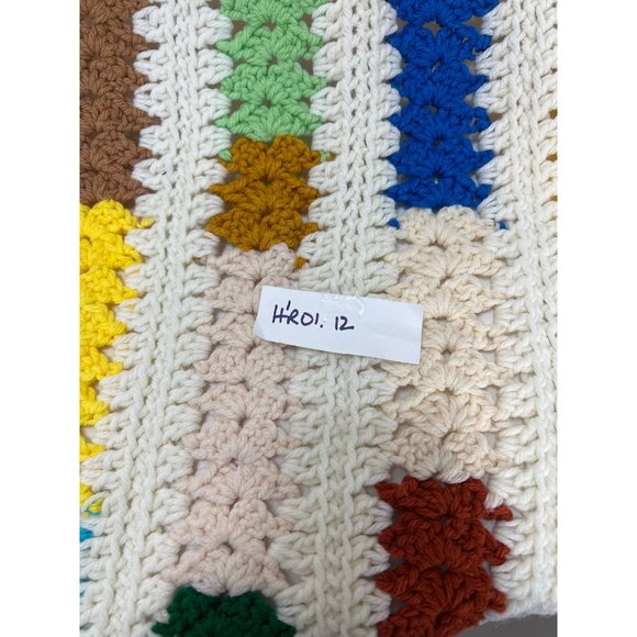 Vtg Crochet Afghan Lap Throw Bright Multi Boho Scalloped Edge Hand Made 23x37 - Picture 9 of 9